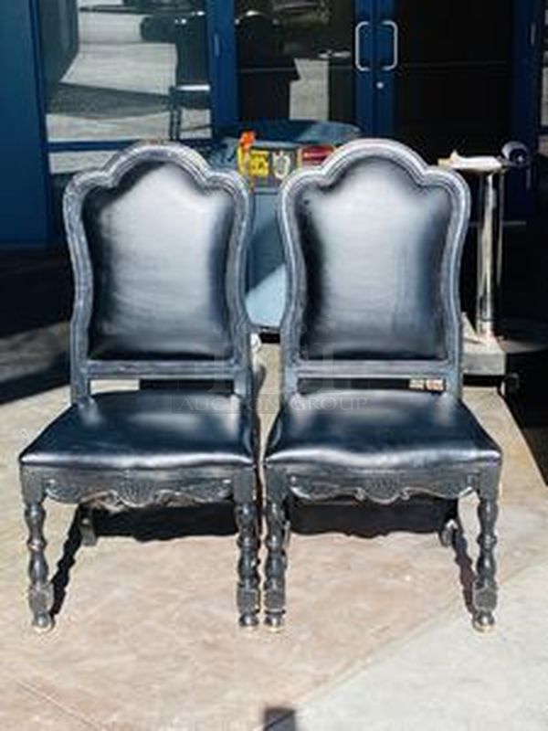 NICE! 2 Beautiful Art Deco Solid Wood High Back Padded Dining Room Chairs. 21x20x45