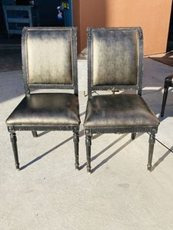 NICE! 2 Beautiful Art Deco Solid Wood High Back Padded Dining Room Chairs. 

18x19x41