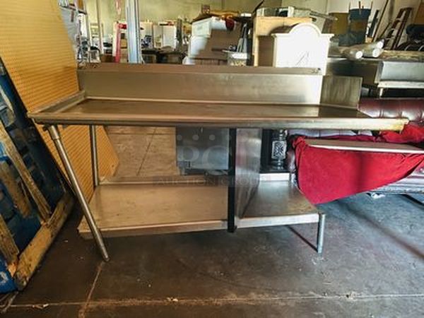 Stainless Steel Left Side Soil Table with Undershelf for use with a Pass-Thru Dishwasher.

72x30x44