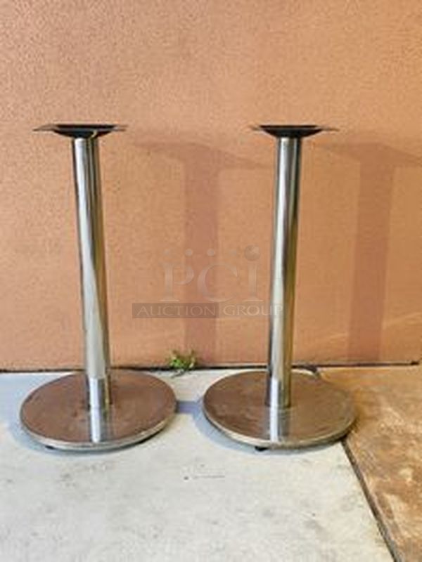 BEAUTIFUL! 2 Heavily Weighted Stainless Steel Tall Table Stands.41-1/4x22-1/4