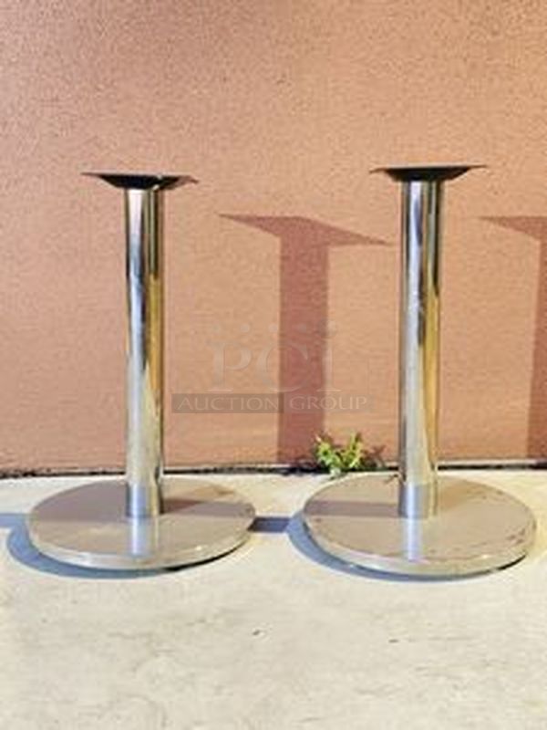 SOLID! 2 Beautiful Stainless Steel Table Stands with Weighted Bases. 

28-1/4x18-3/4