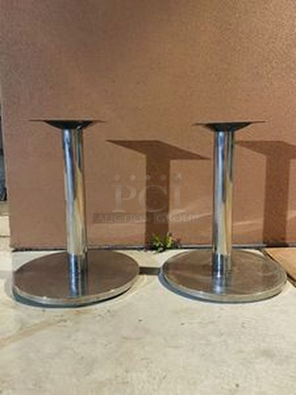 SOLID! 2 Beautiful Stainless Steel Table Stands with Weighted Bases. 

28-1/4x22-1/4