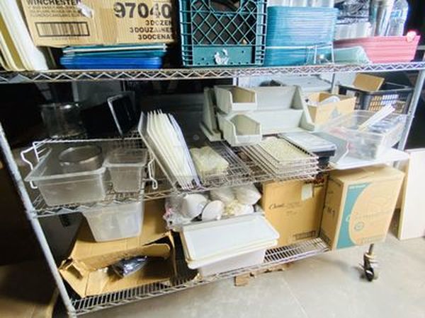 BONUS LOT! This Lot Consists of A 4 Shelf Wire Rack on Commercial Casters, Full Stocked with New and Used Restaurant Equipment and Supplies. Easily Worth over $2,000.00  Rack is 80" Tall, on Comercial Casters, With (4) 72"x24" Shelves. - Image 6 of 12
