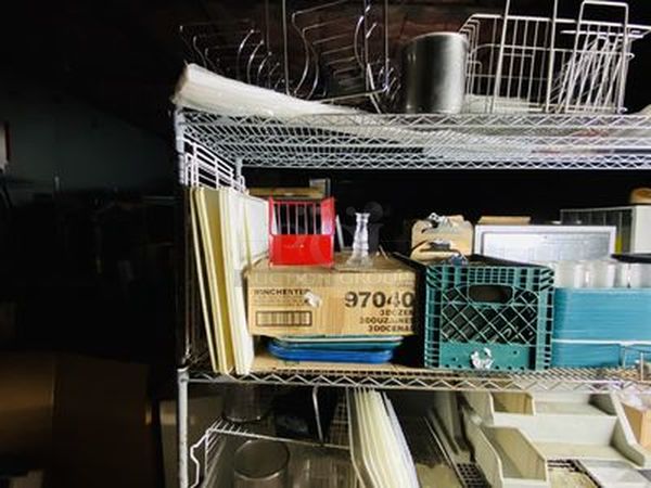 BONUS LOT! This Lot Consists of A 4 Shelf Wire Rack on Commercial Casters, Full Stocked with New and Used Restaurant Equipment and Supplies. Easily Worth over $2,000.00  Rack is 80" Tall, on Comercial Casters, With (4) 72"x24" Shelves. - Image 7 of 12