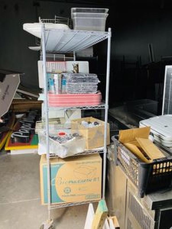 BONUS LOT! This Lot Consists of A 4 Shelf Wire Rack on Commercial Casters, Full Stocked with New and Used Restaurant Equipment and Supplies. Easily Worth over $2,000.00  Rack is 80" Tall, on Comercial Casters, With (4) 72"x24" Shelves. - Image 11 of 12