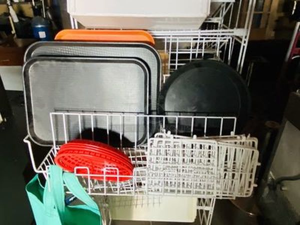 LOADED! Wire Merchandiser on Commerical Casters Jammed Full of Everything A Kitchen Can Need From A 20 Quart Dough Hook, Commercial Can Opener to Dough Proofers, A Case of Sternos, Trays and Storage! - Image 4 of 12