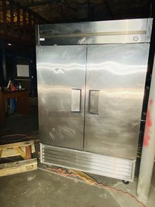 True Model: T-49 Commercial (2) Door Refrigerator. Tested. Works Perfect. Quickly gets down to and Hold Temperature. (See Video) 54x29-1/2x83  Amps	9.5 Capacity	49 Cu. Ft. Compressor Location	Bottom Depth	29.5" Height	84" Horsepower	1/2 HP Length	29.5" Manufacturer	True Model Number	T-49 Number of Doors	2 Number of Shelves	6 Opening Style	Swinging Temperature	33 F - 38 F Voltage	115V Weight	425 lbs. Width	54" - Image 1 of 4