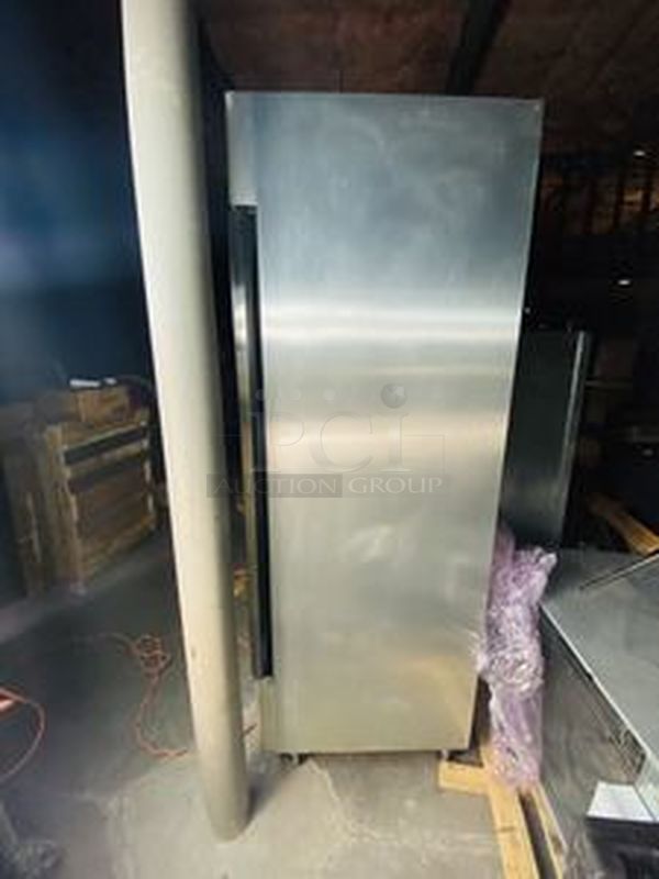 True Model: T-49 Commercial (2) Door Refrigerator. Tested. Works Perfect. Quickly gets down to and Hold Temperature. (See Video) 54x29-1/2x83  Amps	9.5 Capacity	49 Cu. Ft. Compressor Location	Bottom Depth	29.5" Height	84" Horsepower	1/2 HP Length	29.5" Manufacturer	True Model Number	T-49 Number of Doors	2 Number of Shelves	6 Opening Style	Swinging Temperature	33 F - 38 F Voltage	115V Weight	425 lbs. Width	54" - Image 2 of 4