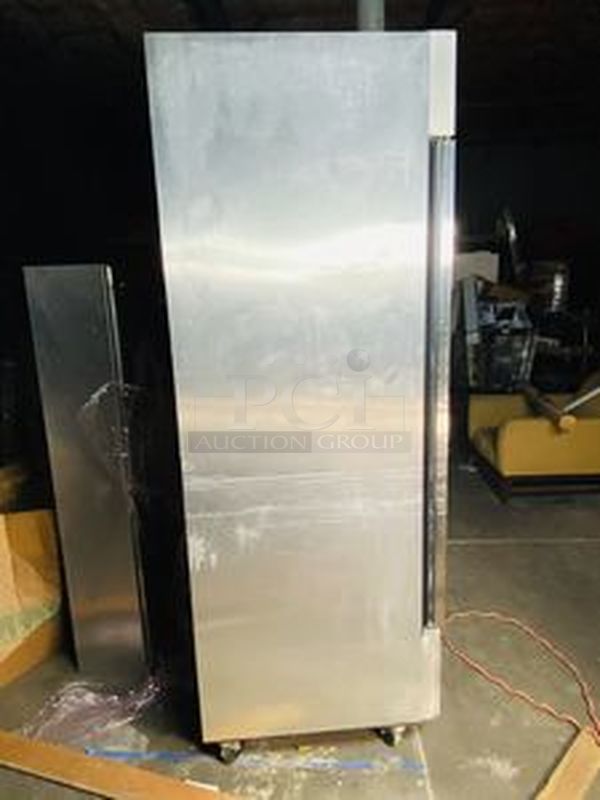 True Model: T-49 Commercial (2) Door Refrigerator. Tested. Works Perfect. Quickly gets down to and Hold Temperature. (See Video) 54x29-1/2x83  Amps	9.5 Capacity	49 Cu. Ft. Compressor Location	Bottom Depth	29.5" Height	84" Horsepower	1/2 HP Length	29.5" Manufacturer	True Model Number	T-49 Number of Doors	2 Number of Shelves	6 Opening Style	Swinging Temperature	33 F - 38 F Voltage	115V Weight	425 lbs. Width	54" - Image 3 of 4