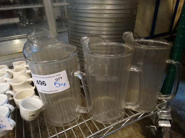 5 Various Poly Clear Pitchers. Includes 6.5x5.5x9. 5 Times Your Bid!