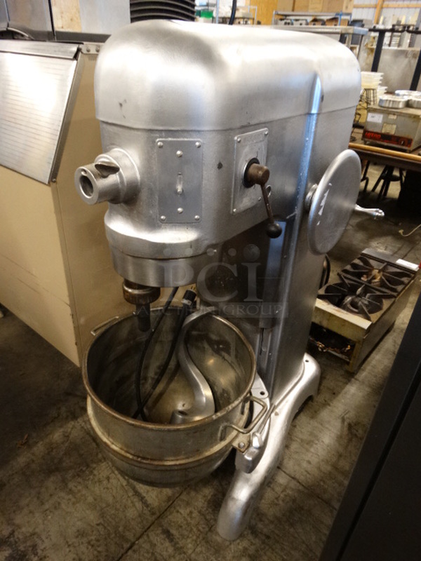 FANTASTIC! Hobart Model H-600 Metal Commercial Floor Style 60 Quart Planetary Mixer w/ Metal Mixing Bowl and Dough Hook Attachment. 230 Volts, 1 Phase. 24x38x56