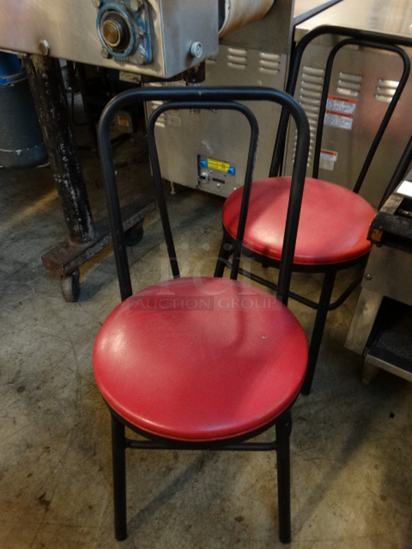 2 Black Metal Chairs w/ Red Cushion. 17x18x32. 2 Times Your Bid!