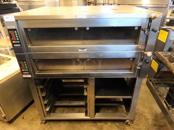 GORGEOUS! 2008 Hobart Model HWDO3D Stainless Steel Commercial Electric Powered Double Deck Pizza Oven on Commercial Casters. 208 Volts, 3 Phase. 60.5x56x70