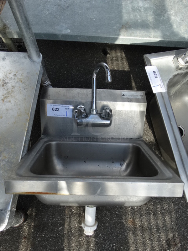 Stainless Steel Commercial Single Bay Wall Mount Sink w/ Faucet and Handles. 17x16x19