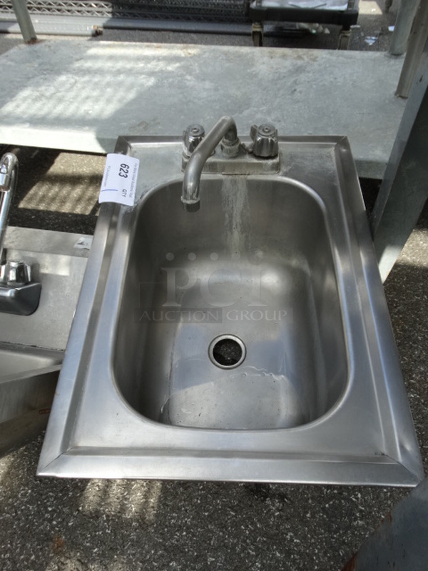 Stainless Steel Commercial Single Bay Drop In Sink w/ Faucet and Handles. 14.5x19.5x13