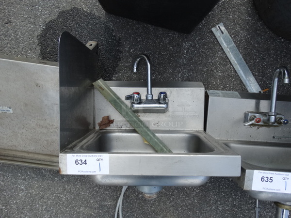 Stainless Steel Single Bay Wall Mount Sink w/ Left Side Splash Guard, Wall Mount Adapter, Faucet and Handles. 17x15x17