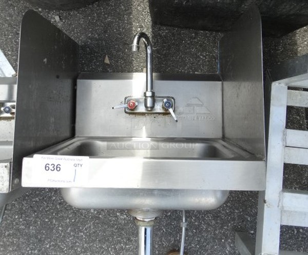 Stainless Steel Single Bay Wall Mount Sink w/ Right Side Splash Guard, Faucet and Handles. 17x15x17