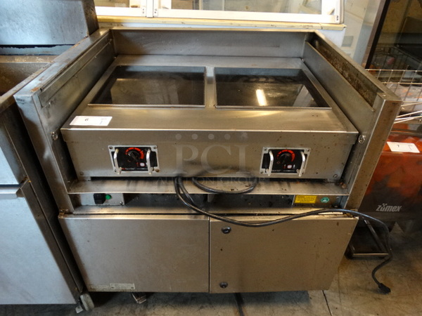 WOW! CookTek Stainless Steel Commercial Electric Powered 2 Burner Induction Range on Stainless Steel Commercial Equipment Stand w/ 2 Doors. 35.5x29x35 