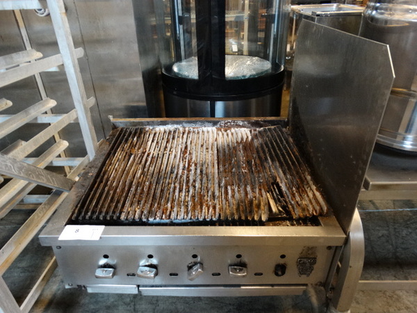 NICE! Wolf Stainless Steel Commercial Gas Powered Charbroiler Grill w/ Right Side Splash Guard. 31x27.5x33.5