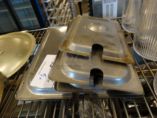 5 Stainless Steel Drop In Bin Lids. Two 1/2 Size, Two 1/3 Size and One 1/4 Size. 5 Times Your Bid!