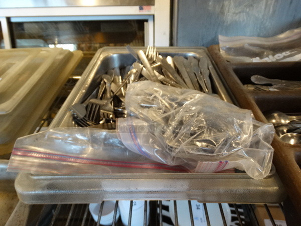 ALL ONE MONEY! Lot of Various Silverware in Bin! 18x12x4
