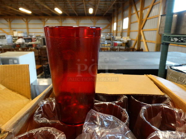 ALL ONE MONEY! Lot of 65 BRAND NEW IN BOX Red Poly Beverage Tumblers! 3x3x6