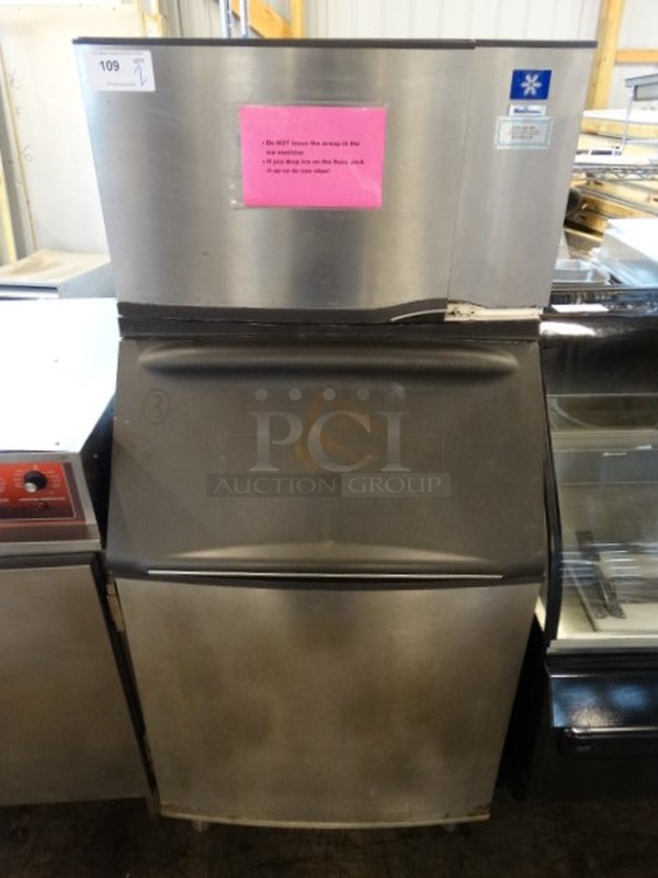 2 BEAUTIFUL Items; Manitowoc Model SD0302A Stainless Steel Commercial Air Cooled Ice Machine Head on Stainless Steel Commercial Ice Machine Bin. 115 Volts, 1 Phase. 30x33x68. 2 Times Your Bid! Makes One Unit
