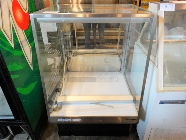 NICE! Federal Stainless Steel Commercial Floor Style Merchandiser Display Case. 31x30x50. Tested and Working!