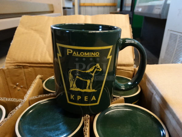 36 BRAND NEW IN BOX! Palomino KPEA Green Ceramic Mugs. 4.5x3x4. 36 Times Your Bid!