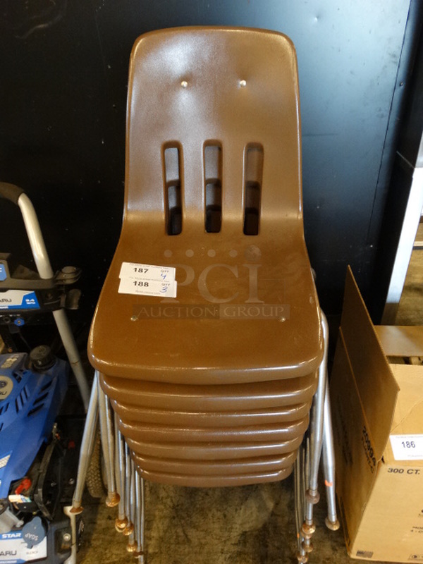 3 Brown Poly Chairs on Metal Legs. 17x22x30. 3 Times Your Bid!