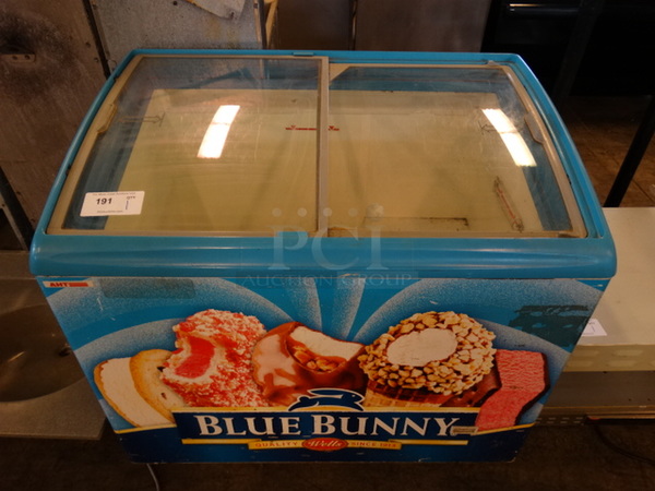 2005 AHT Model RISO100 Commercial Ice Cream Novelty Freezer Merchandiser on Commercial Casters. 120 Volts, 1 Phase. 39x25x35. Tested and Powers On But Does Not Get Cold