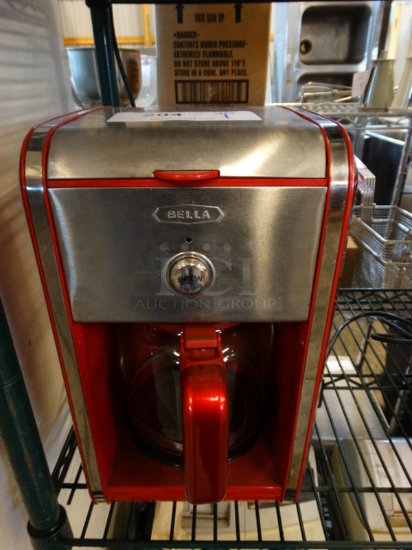 Bella Model CM4282 Red and Chrome Finish Countertop Coffee Machine w/ Coffee Pot. 120 Volts, 1 Phase. 8x9x14