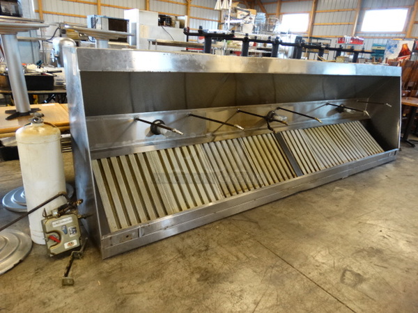 SWEET! 14' Stainless Steel Commercial Return Air Grease Hood w/ 8 Filters, 7 Fingertips and Range Guard Fire Suppression System. 168x51x24