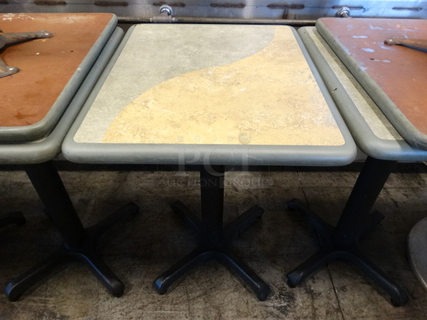 Gray Green and Tan Tabletop on Black Metal Table Base. Stock Picture - Cosmetic Condition May Vary. 24x20x30