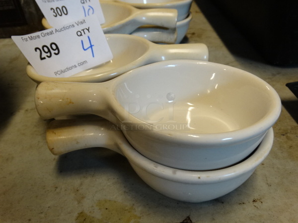 4 White Ceramic Bowls w/ Handle. 6.5x4.5x2. 4 Times Your Bid!