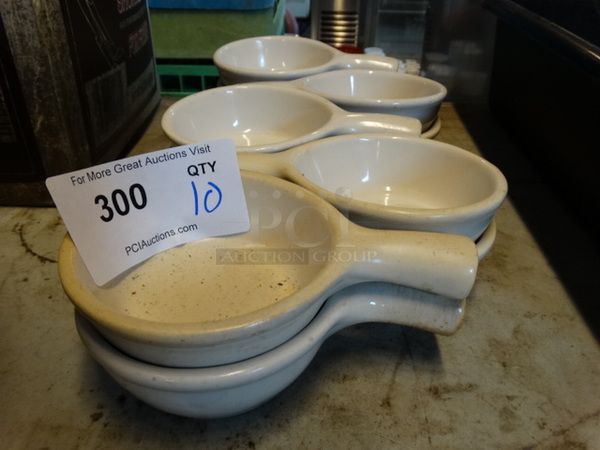 10 White Ceramic Bowls w/ Handle. 7x5x2. 10 Times Your Bid!