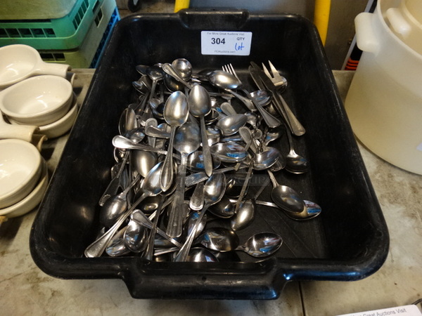 ALL ONE MONEY! Lot of Various Silverware in Bus Bin! 21x15x5