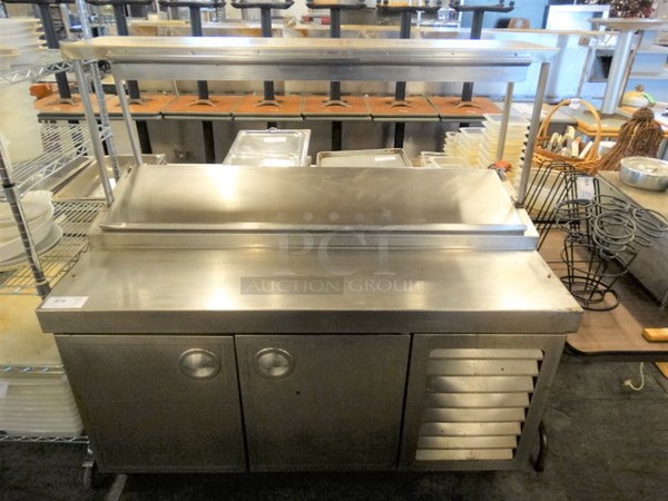 NICE! Jasons Sheet Metal Model WAWA Stainless Steel Commercial Pizza Prep Table w/ Overshelf and 2 Doors on Commercial Casters. 115 Volts, 1 Phase. 57x30x57. Tested and Powers On But Does Not Get Cold