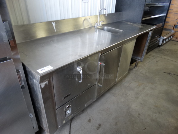 Stainless Steel Commercial Hobart Model UM-4 Stainless Steel Undercounter Dishwasher w/ Counter, Sink Basin, Faucet, Handles and Doors. 115 Volts, 1 Phase. 88x30x42
