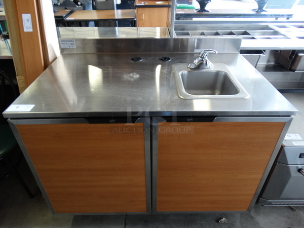 NICE! 2013 Duke Model SUB-PS-48-RM Stainless Steel Commercial Counter w/ Sink Basin, Faucet, Handle and Wood Pattern Doors. 48x30x40