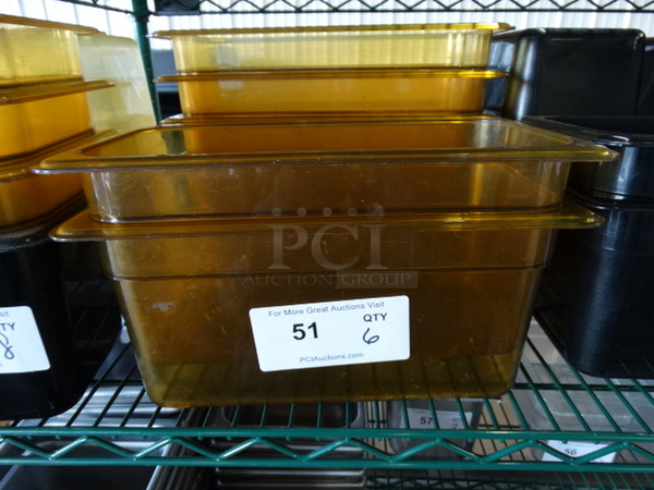 6 Cambro Poly Amber Colored 1/3 Size Drop In Bins. 1/3x6. 6 Times Your Bid!