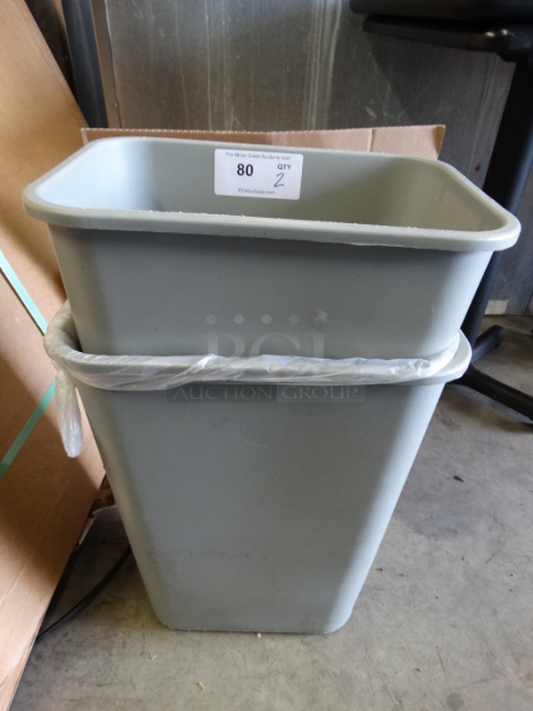 2 Gray Poly Trash Cans. 16x11x20. 2 Times Your Bid!
