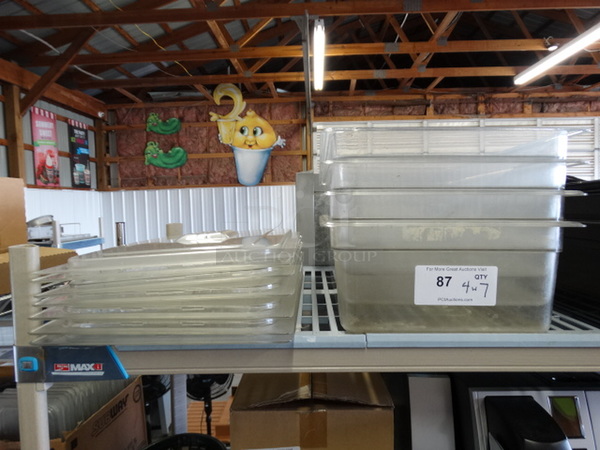 4 Cambro Clear Poly Full Size Drop In Bins w/ 7 Lids. 1/1x6. 4 Times Your Bid!

