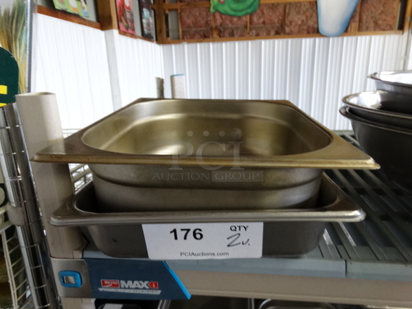 2 Stainless Steel 1/2 Size Drop In Bins. 1/2x2, 1/2x4. 2 Times Your Bid!
