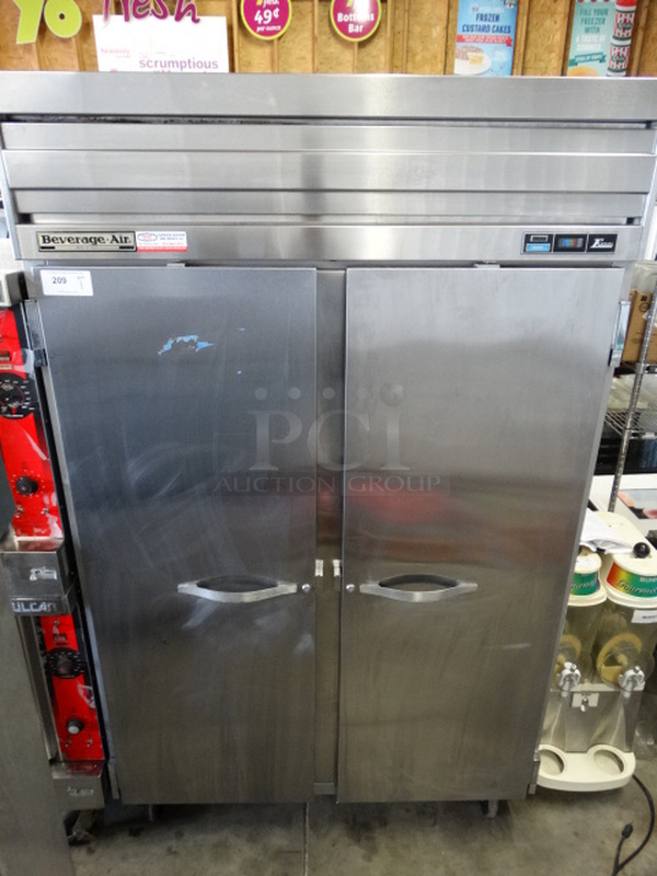 WOW! Beverage Air Model EF48-1AS Stainless Steel Commercial 2 Door Reach In Freezer on Commercial Casters. 115 Volts, 1 Phase. 51.5x32x84. Tested and Working!