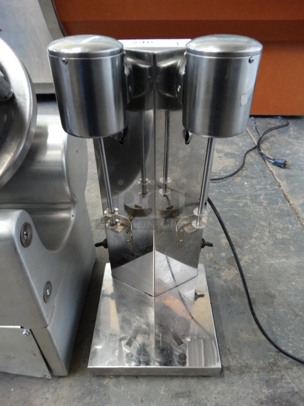 NICE! Stainless Steel Commercial Countertop 2 Head Milkshake Machine. 9x9x20. Cannot Test Due To Plug Style
