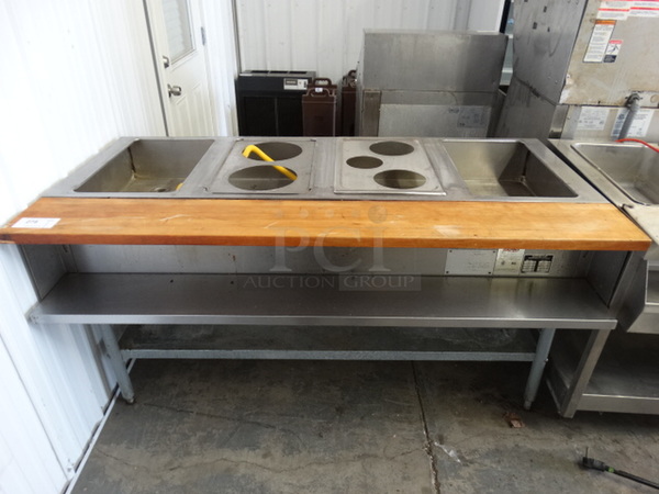 NICE! Eagle Stainless Steel CommercialGas Powered 4 Bay Steam Table w/ Butcher Block Cutting Board and Undershelf. 64x31x35.5