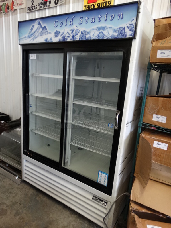 GREAT! Blue Air Model BAGR48 Metal Commercial 2 Door Reach In Cooler Merchandiser w/ Poly Coated Racks. 115 Volts, 1 Phase. 53x31x81. Tested and Working!