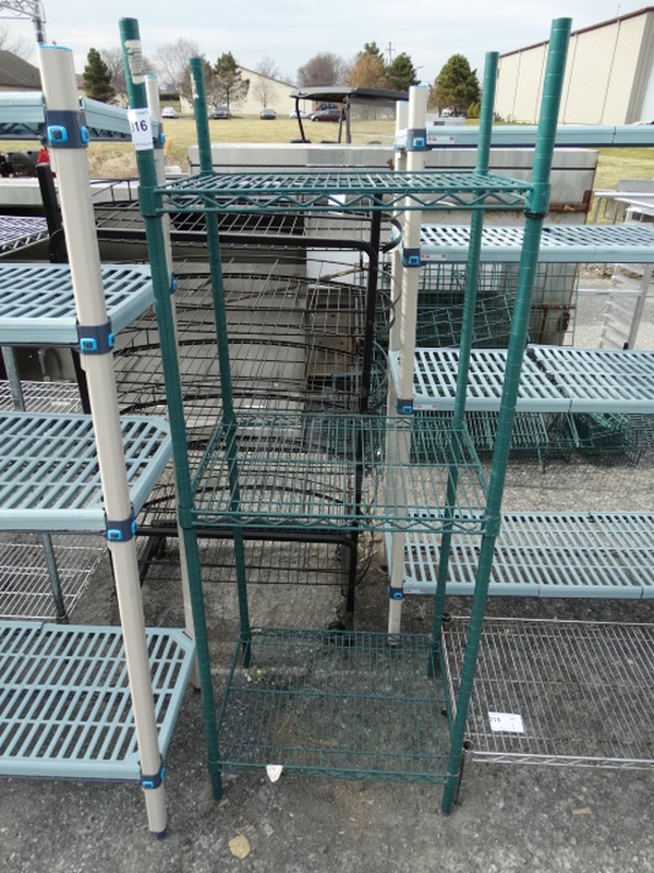 Metro Green Finish 3 Tier Shelving Unit. 24x18x64. BUYER MUST DISMANTLE. PCI CANNOT  DISMANTLE FOR SHIPPING. PLEASE CONSIDER FREIGHT CHARGES.