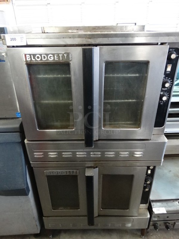2 FANTASTIC! Blodgett Stainless Steel Commercial Gas Powered Full Size Convection Ovens w/ View Through Doors, Metal Oven Racks and Thermostatic Controls. 38x37x72. 2 Times Your Bid!